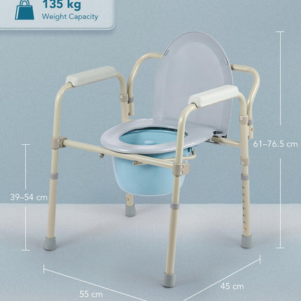 CO-Z Commode Chair for Seniors 135kg Foldable Commode Chair with Armrest Hygienic Commode Chair Toilet Aid WC Chair Height Adjustable Chair for Toilet with Removable Bucket