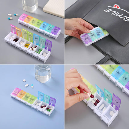 Tablet box 7 days, medication box 7 days, pill box 7 days compartments, easy to open, with weekdays in German medication box