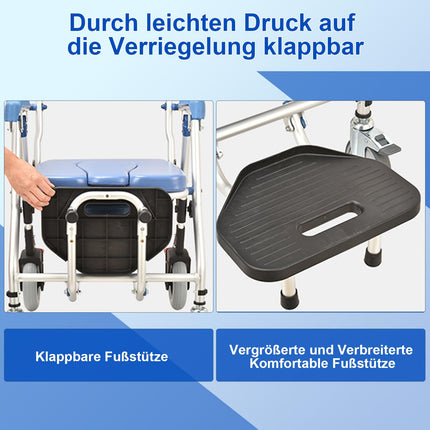 Shower Chair Commode Chair with Wheels for Seniors | Mobile Folding Shower Chair Commode Chair with Armrests and Backrest, Maximum Load Capacity of 150 kg (Blue 1)