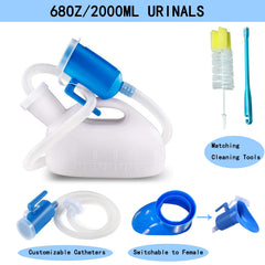 testyu 2000ML Urinal Bottles Unisex with Holder, Leak-Proof Lid and Hose, Portable Urinal Bottle for Men Women with Cleaning Brush for Disabled, Elderly, Car, Camping, White