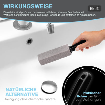 BROX® Pumice Stone Toilet 3 Pieces – Toilet Cleaner for Stubborn Urine Scale &amp; Limescale – Pumice Stone Toilet – Toilet Stone for Effective Cleaning – Cleaning Stone – Urine Stone Remover with Black Handle