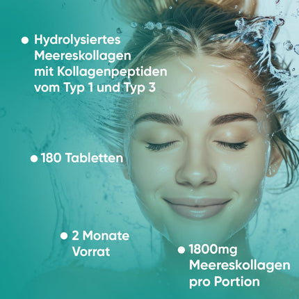 Collagen Tablets with Vitamin C - 1800mg Collagen Hydrolysate per Serving - Collagen Peptides Types 1 &amp; 3 - 180 Tablets - 2 Month Supply - WeightWorld
