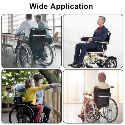 PERFETSELL Wheelchair Bag Rear Waterproof Oxford Wheelchair Bag Large Black Wheelchair Backpack Storage Bag with Reflective Strips for Wheelchair Handles