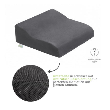 Bodyprotect Standing Aid Booster Seat 40 x 40 x 13 cm, Anti-Slip, Firm Seat Cushion, Ökotex 100, Washable, Grey, Made in EU, Grey