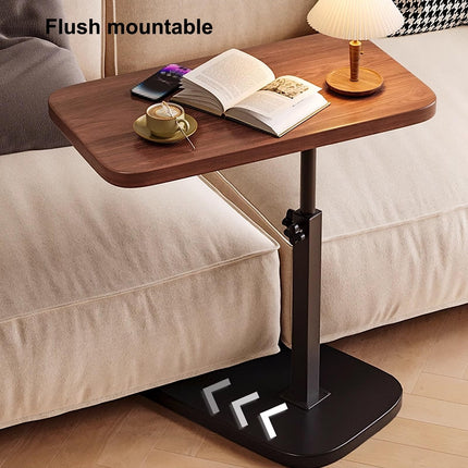 Side Table C Shape Metal Bedside Table Made of Synthetic Fiberboard, Liftable Nightstand for Bedroom, Thickened Table Top Rotates 360°, for Home, Hospital (Brown)
