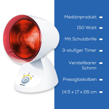 Beurer IL 35 infrared lamp, soothing and warming infrared light with 3-stage timer, 5 tilt angles, relaxes muscles and relieves tension, 1 piece, white