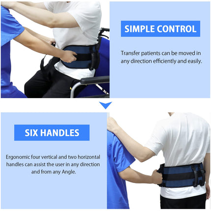 LOSCHEN Transfer Gait Belt, Walking Belt with 6-Handle Belt, Cares Belt Transfer Aid Mobility Aid for Elderly Walking Safety Assistance Device (Dark Blue)