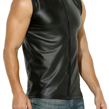 Latex-like men's top - faux leather top with zipper - size XL