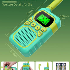 Walkie Talkie for Kids - Maximum range of 3 km. Christmas and birthday gifts for boys and girls aged 3, 4, 5, 6, 7, 8. Family games for indoors and outdoors. (Green)