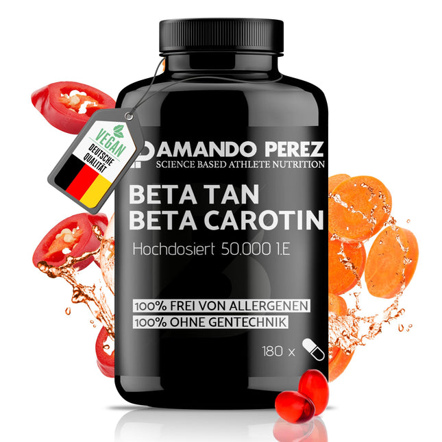 Amando Perez Beta Carotene 50,000 IU Depot Tanning Capsules - 180 Softgels High Dose &amp; Vegan - Precursor to Vitamin A - Free from Allergens &amp; Non-GMO - Natural Tan