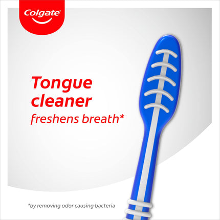 Colgate Extra Clean Toothbrush, 3 pieces – Manual toothbrush with medium-hard bristles reaches between the teeth and back teeth – Tooth cleaning with integrated tongue cleaner