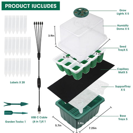 MYMULIKE 5 Pack Silicone Indoor Greenhouse Grow Box with Plant Lamp, Self-Watering Mini Greenhouse Small Grow Kit, Grow Box Reusable for Tomatoes, Peas, Beans, Peppers