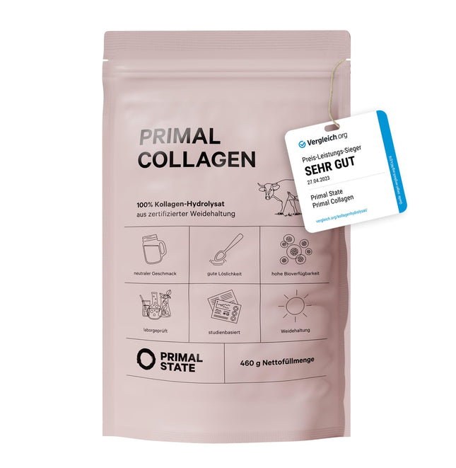 Primal State® Collagen Powder [460g] - Tasteless - Premium Collagen Hydrolysate - Peptides Type 1 and 3 - Perfect Solubility