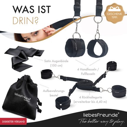 liebesfreunde® Bondage Set Bed Restraints Sex Toy for Couples I Extremely stable BDSM bondage set with bed restraints, handcuffs, blindfold