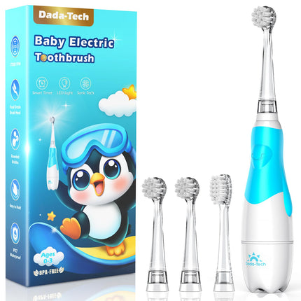 Electric Toothbrush Children Baby Toothbrush Children's Toothbrush Electric from 1 2 3 Years with LED Light Integrated Timer 90% Rounded Bristles Baby Toothbrush for Toddlers from 6 Months (Blue Penguin)