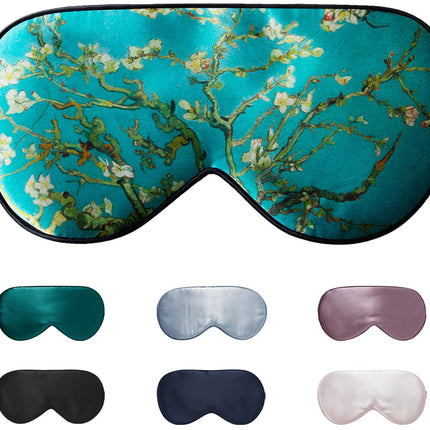 LaCourse 100% Mulberry Silk Sleep Mask with Travel Bag. Both Sides Genuine 19 Momme Silk, Adjustable Eye Mask for Women, Green Floral