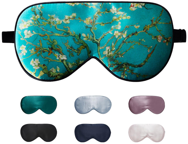 LaCourse 100% Mulberry Silk Sleep Mask with Travel Bag. Both Sides Genuine 19 Momme Silk, Adjustable Eye Mask for Women, Green Floral