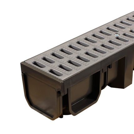 ScarMaxx - 8m drainage channel - floor channel - rainwater drain - A15 installation height 115 mm - complete set - for corner and cross connection - slotted grating classic grey - 13x800x11.5cm