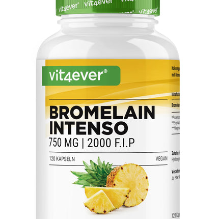 Bromelain Intenso - 750 mg (2000 FIP) - 120 gastro-resistant capsules - Natural pineapple extract - Laboratory tested - Vegan - High dosage