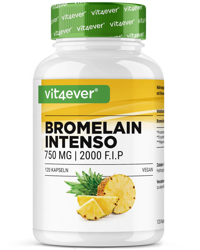 Bromelain Intenso - 750 mg (2000 FIP) - 120 gastro-resistant capsules - Natural pineapple extract - Laboratory tested - Vegan - High dosage