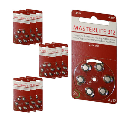 MASTERLIFE HEARING AID BATTERIES Type 312 PR41 brown A312 battery (60)