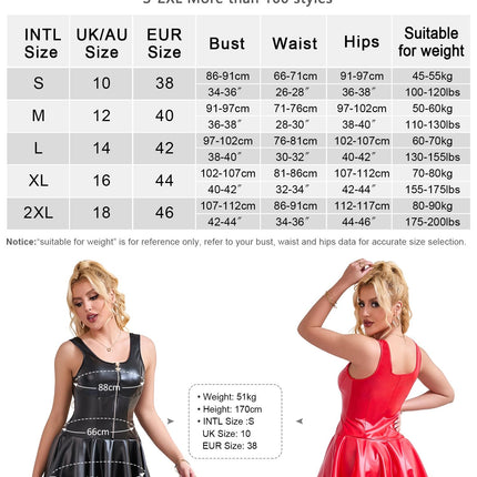 sunshinelady women's leather dress wetlook short PU leather mini dress with ruffles sexy dress women's lingerie with zipper party dress clubwear curvy lingerie wide straps plus sizes black 2XL