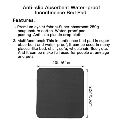 Incontinence Chair Pad, Washable, Non-Slip, Reusable Incontinence Bed Protector, Washable Seat Pad, Large Bed Chair Pad (Black 51*56 cm)