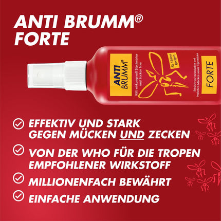 Anti Brumm Forte Travel Bundle, Pump Spray 150 ml + Flight Bag: Insect repellent for effective protection against mosquitoes and ticks, mosquito spray with DEET