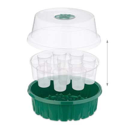 Relaxdays Growing Greenhouse, Set of 2, Mini Greenhouse for Windowsill, 13 Compartments, Grow Box, Lid, Green/Transparent