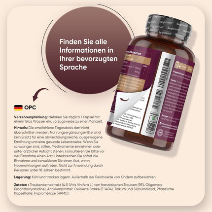 OPC Grape Seed Extract - 240 Capsules - 1000mg Extract per Capsule - 8 Month Supply - 95% OPC - From French Grapes - WeightWorld