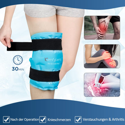 Comfytemp Cooling Sleeve Knee with Velcro Fasteners, 27x35cm Cooling Pads Large Gel Cooling Bandage for Knee Pain, Cold Warm Compress Ice Pack for Knee Replacement Surgery/Arthritis/Bruises/Swelling