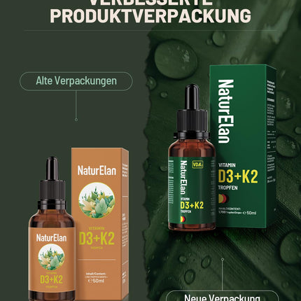 Vitamin D3 K2 high-dose drops - 50ml, 1000 IU vitamin D3 per drop, vegetarian, without additives, produced in Germany