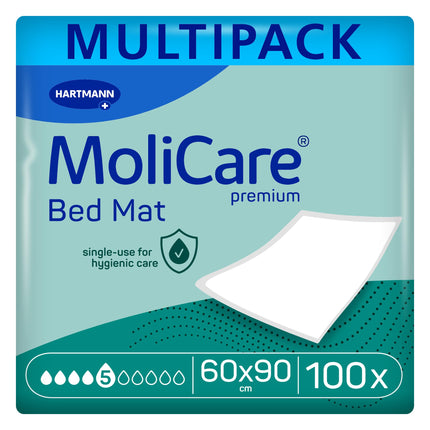 MoliCare Premium Bed Mat 5 Drops: Bed protection pad with absorbent core made of cellulose flakes, 60x90 cm, 4x25 pieces