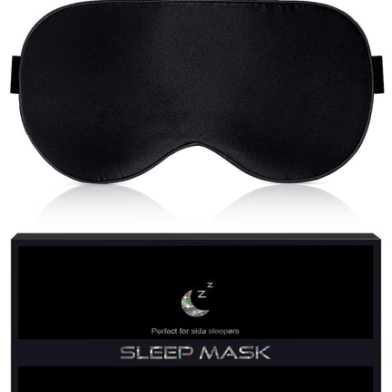 Aosun Silk Sleep Mask for Side Sleepers, 100% Organic Mulberry Silk, 98% Light Blocking Sleeping Mask with Adjustable Strap for Women, Men, and Children, Sleep Eye Mask for Travel Gadget, Black