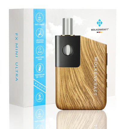 WOLKENKRAFT FX MINI ULTRA Premium Vaporizer - USB-C | Magnetic Slide-In Mouthpiece | Titanium Chamber | Temperature 100-220 °C | Operating Timer 3-5 Min. | 100% Convection *Wooden Look*