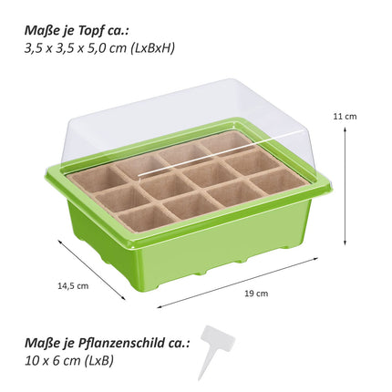 WELLGRO Mini Greenhouse including 6 plant labels - for up to 12 plants - approx. 19x14.5x11cm per indoor greenhouse, plastic/cellulose - quantity selectable, quantity: 3 pieces