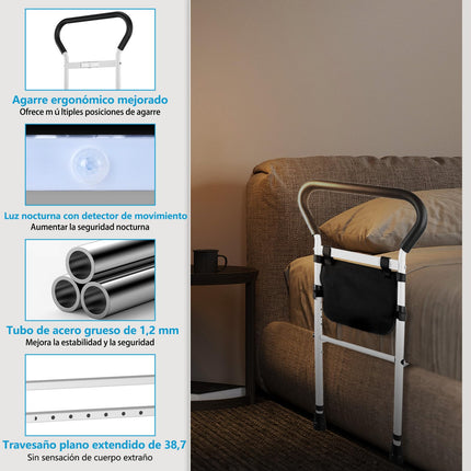 Zuanduo Bed Rail for Seniors for the Safety of Older Adults, Bed Support Bar with Motion Light and Storage Bag, Adjustable Support Feet, Bed Riser Aid, Standing Aid for Seniors