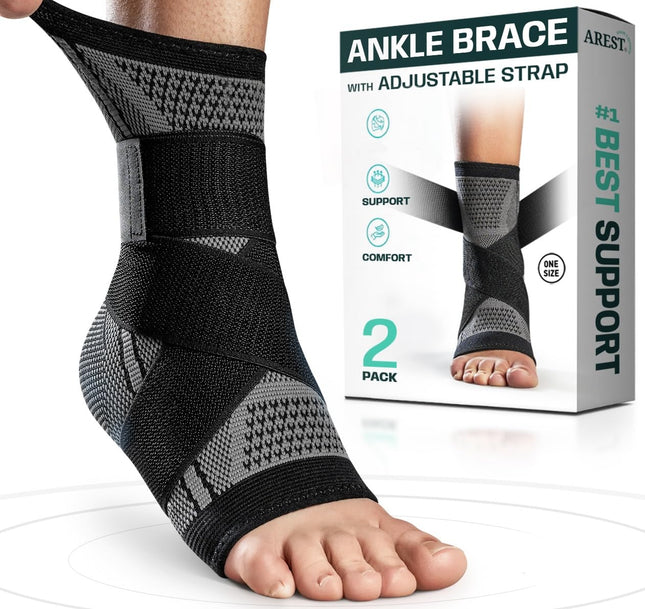 AREST (2-pack) Ankle Brace - Adjustable Ankle Brace - Ankle Support for Sports - Ankle Brace for Left and Right