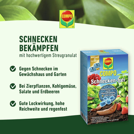 COMPO Snail-free - Slug pellets - rainproof - granules against snails in a value pack - sufficient for up to 1800 m² - 4 x 225 g, snail-free