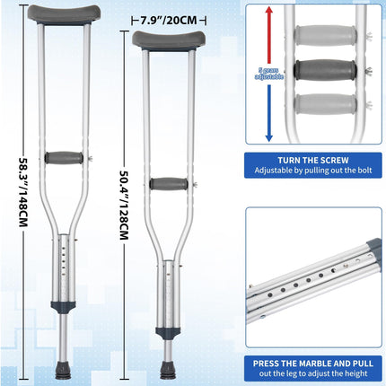IBVIVIC Forearm Crutches (2 Pack), Large Size, Forearm Crutches Height-Adjustable Crutches for Adults up to 150 kg, Walking Aid Crutches Adjustable Handles, Gray