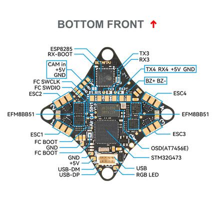 BETAFPV G473 5IN1 Air Brushless Flight Controller 1S AIO Lightweight FC Built-in Serial ELRS RX with 16MB BlackBox BB51 Bluejay 96K ESC OSD Chip External UART Port for 1S FPV Whoop Drone Quadcopter