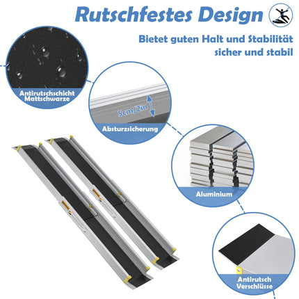 LARS360 2 x Telescopic Wheelchair Ramp Telescopic Ramps Aluminum Access Ramp for Stairs Stair Ramp for Wheelchair Ramp up to 300 kg, Adjustable Telescopic Ramp 106.5-152-183cm