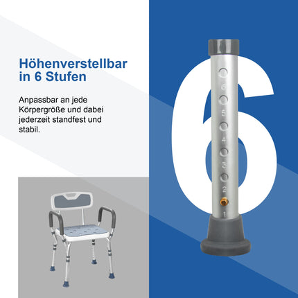 Akriva Comfort Shower Seat with Backrest - Height-Adjustable Bath Stool - Non-Slip Shower Seat - Shower Stool with Shower Head Holder (Comfort Plus)