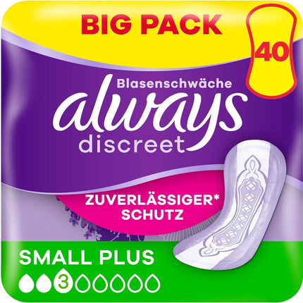 Always Discreet Incontinence Pads for Women Small Plus 40 Pieces All-round protection Incredible discretion
