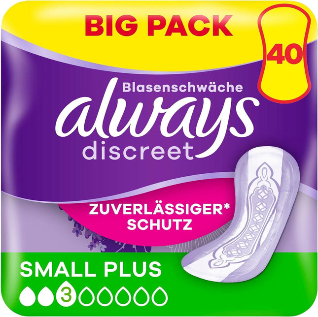 Always Discreet Incontinence Pads for Women Small Plus 40 Pieces All-round protection Incredible discretion