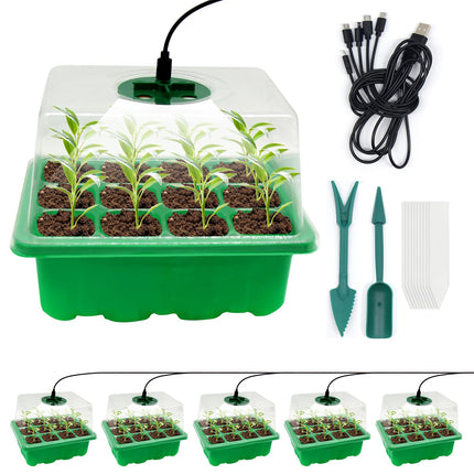 Horuili 5 Pack Indoor Greenhouse Propagator, Mini Greenhouse Propagation Set with Light, Seedling Propagator with 2 Tools and 10 Labels, for Greenhouse, Gardening