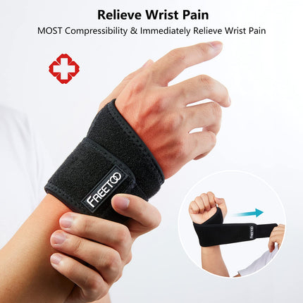 FREETOO Wrist Supports Fitness, Wrist Bandage [Right/Left], Wrist Support for Men and Women for Tendonitis, Compression Wrist Guards for Weight Training, Crossfit