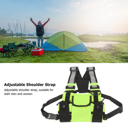 Universal Hands Radio Front Pocket, Walkie Talkies Radio Chest Strap with Adjustable Shoulder Straps for Survival, Hiking, Cycling, Work, Camping (Green)