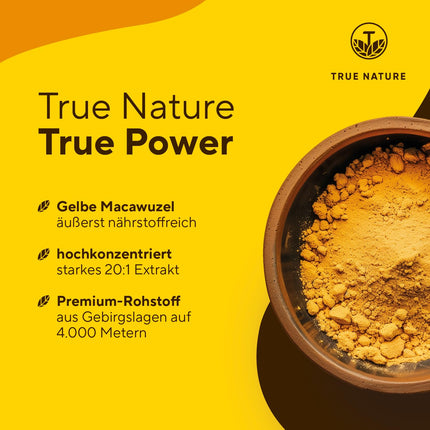 Maca Capsules Gold 20:1 high-dose - 8000 mg per capsule (200 capsules) Premium Maca Extract - Vegan, German production - TRUE NATURE®