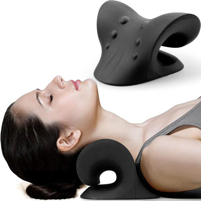 Shoulder Relaxation Pillow, Neck Stretching Device for Jaw Joint Pain Relief and Cervical Spine Alignment, Chiropractic Pillow, Neck Stretcher, Black